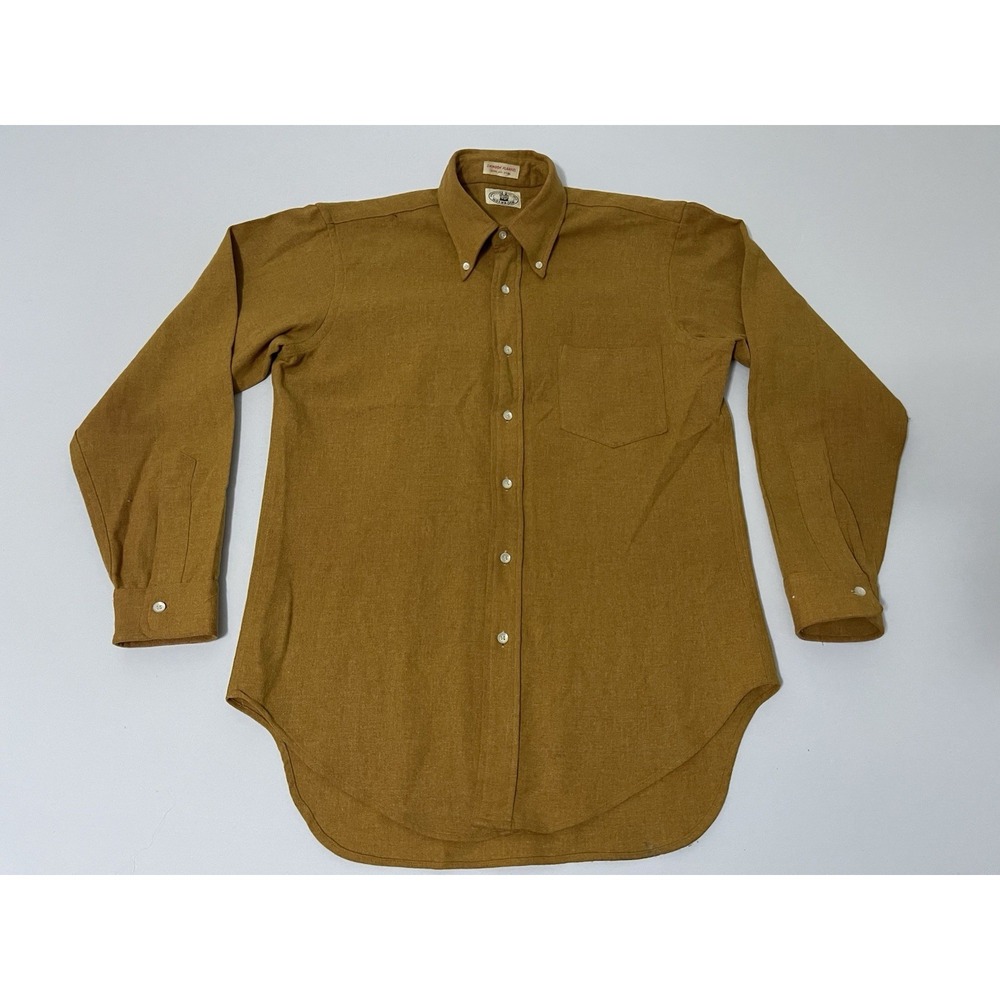 Holbrook Chinook Flannel Vintage 1970s Gold M 15 15 1/2 Wool Blend - Picture 1 of 10